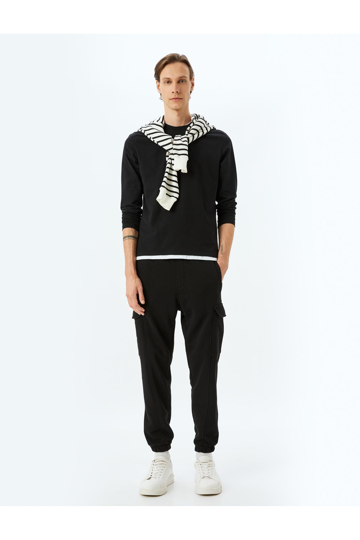 شلوار ورزشی ترکیبی پنبه ای با کمر بسته و جیب باری