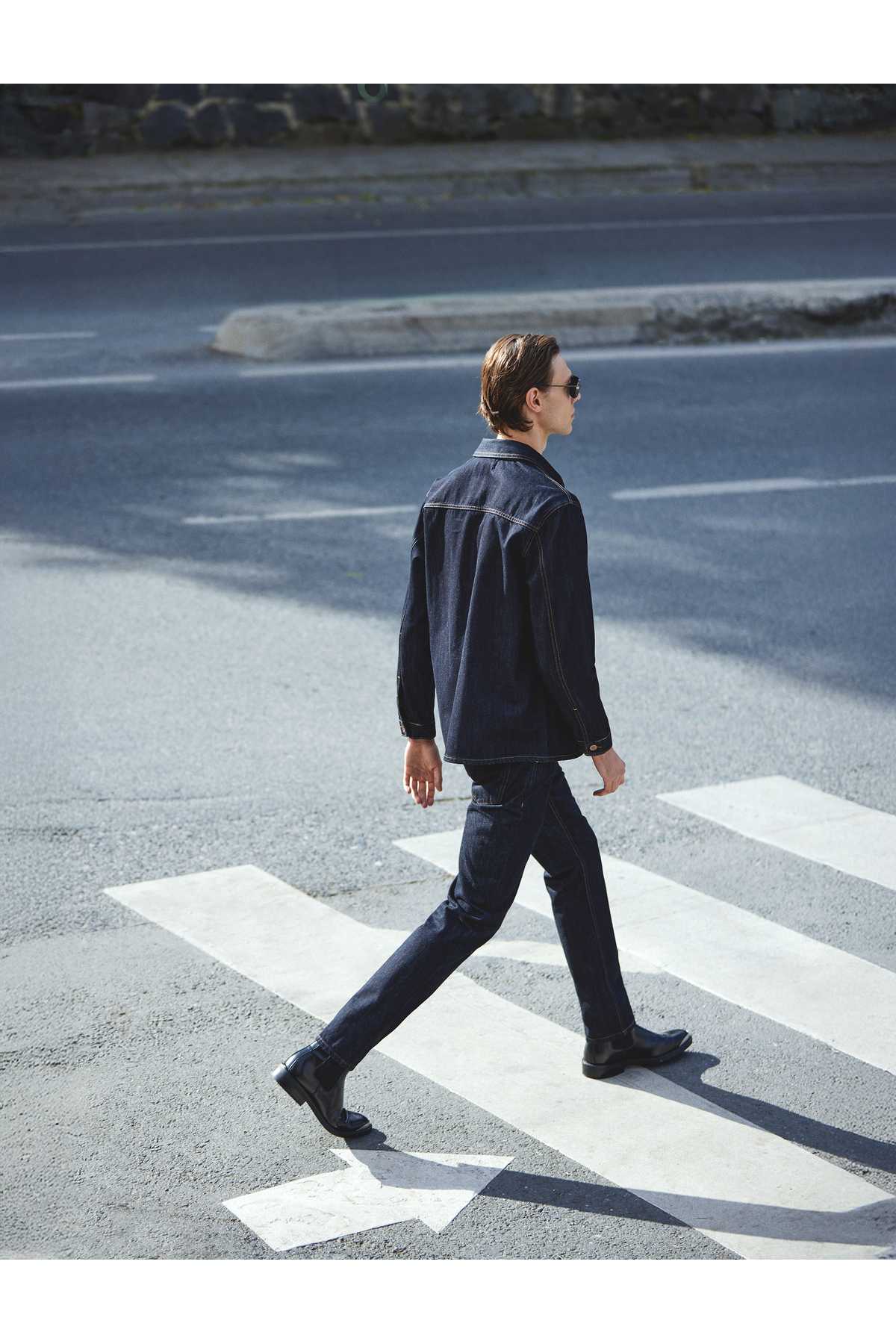 یقه کت جین یقه جیب جزییات پنبه ای