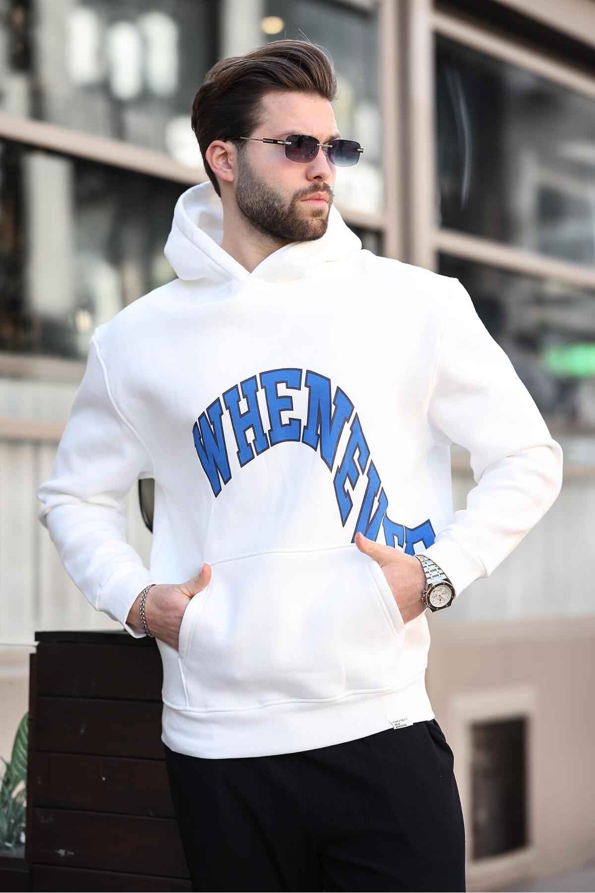 سویشرت مردانه سرپوش خاکستری رنگ شده با جزئیات جیب چاپ شده