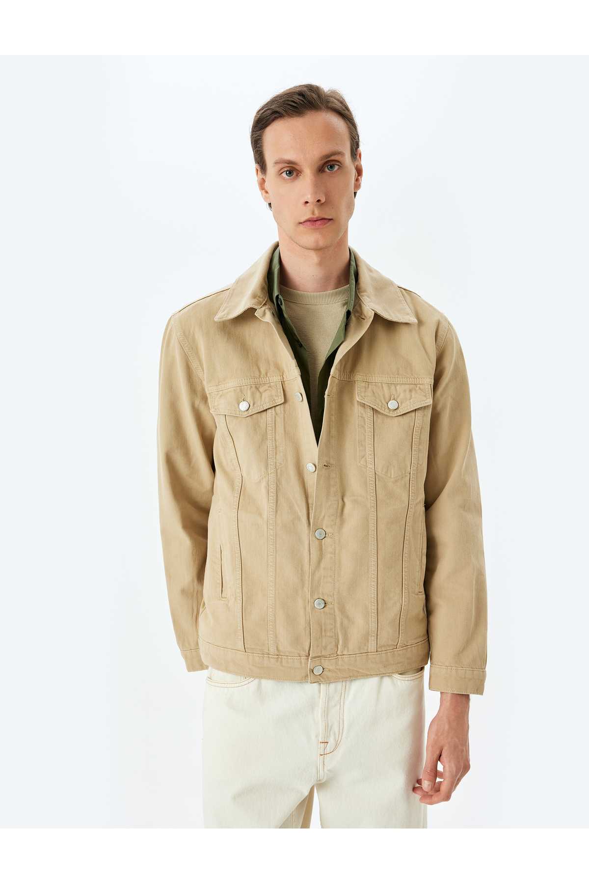 ژاکت جین دکمه دار با جیب پنبه ای