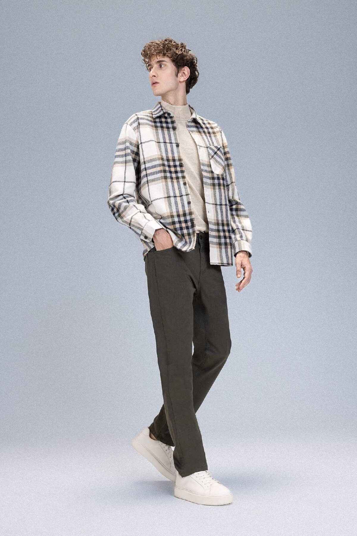 شلوار لاغر مردانه رنگ سنگی با جیب C9436ax24au