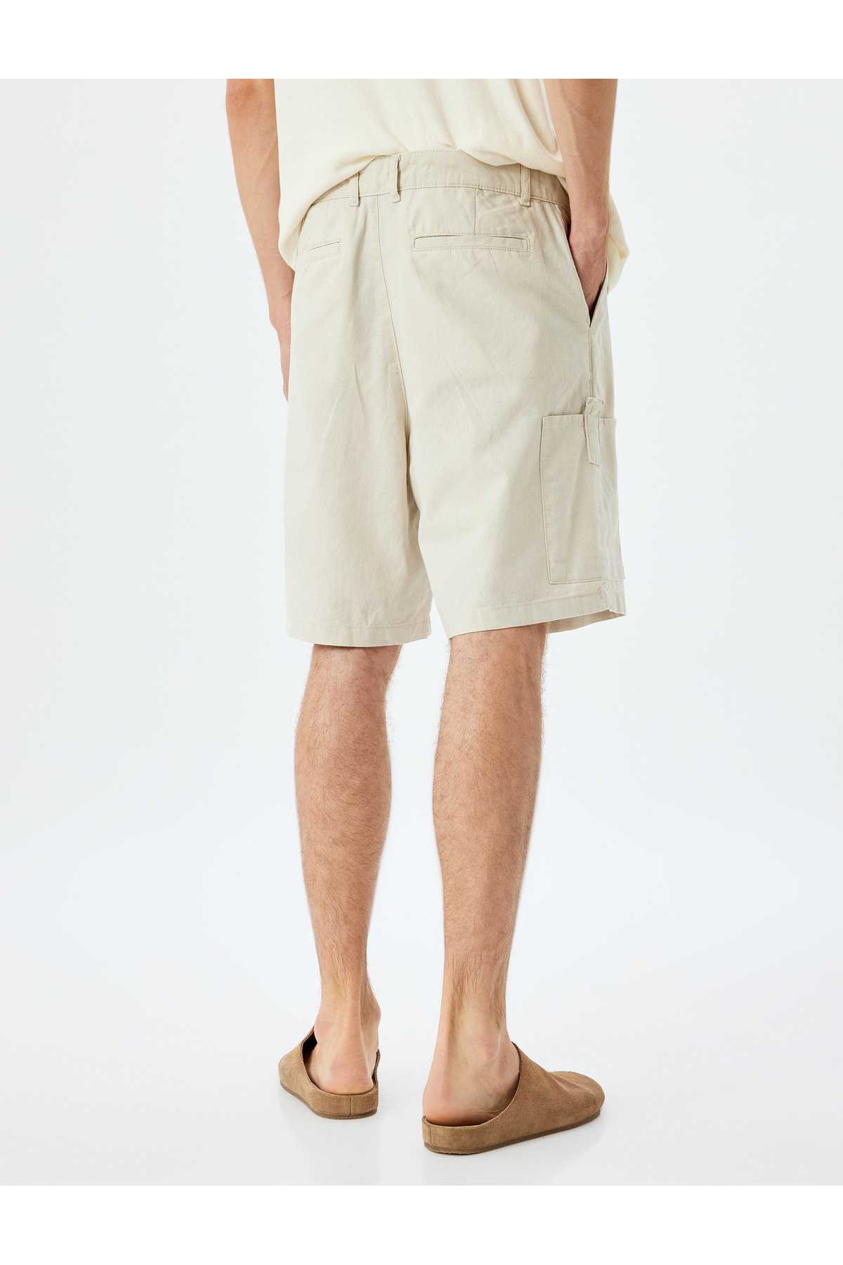 شلوارک ترکیبی کتانی برمودا چینو با جزئیات جیبی