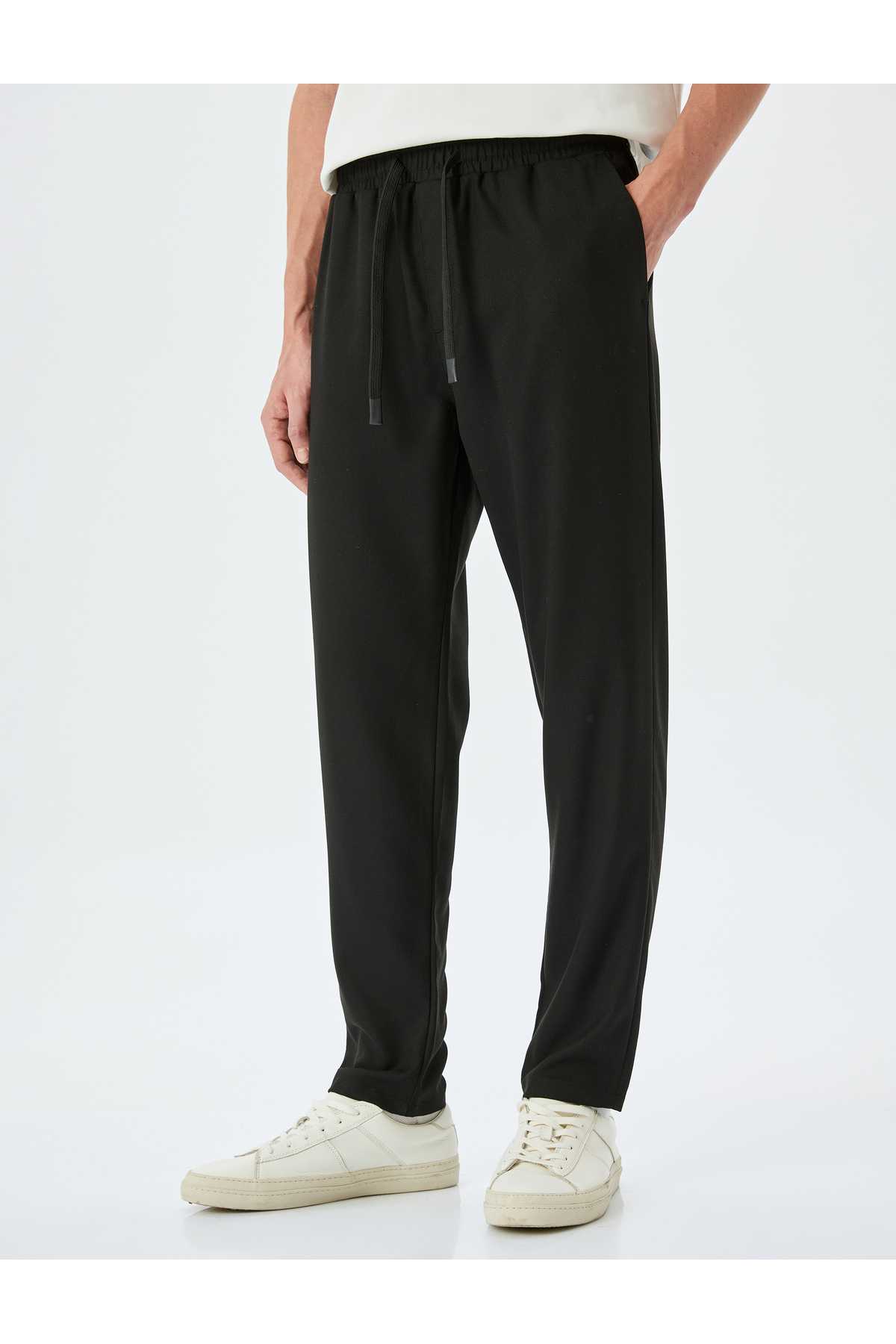 شلوار ترکیبی ویسکوز باریک با جزئیات جیب و کمربند