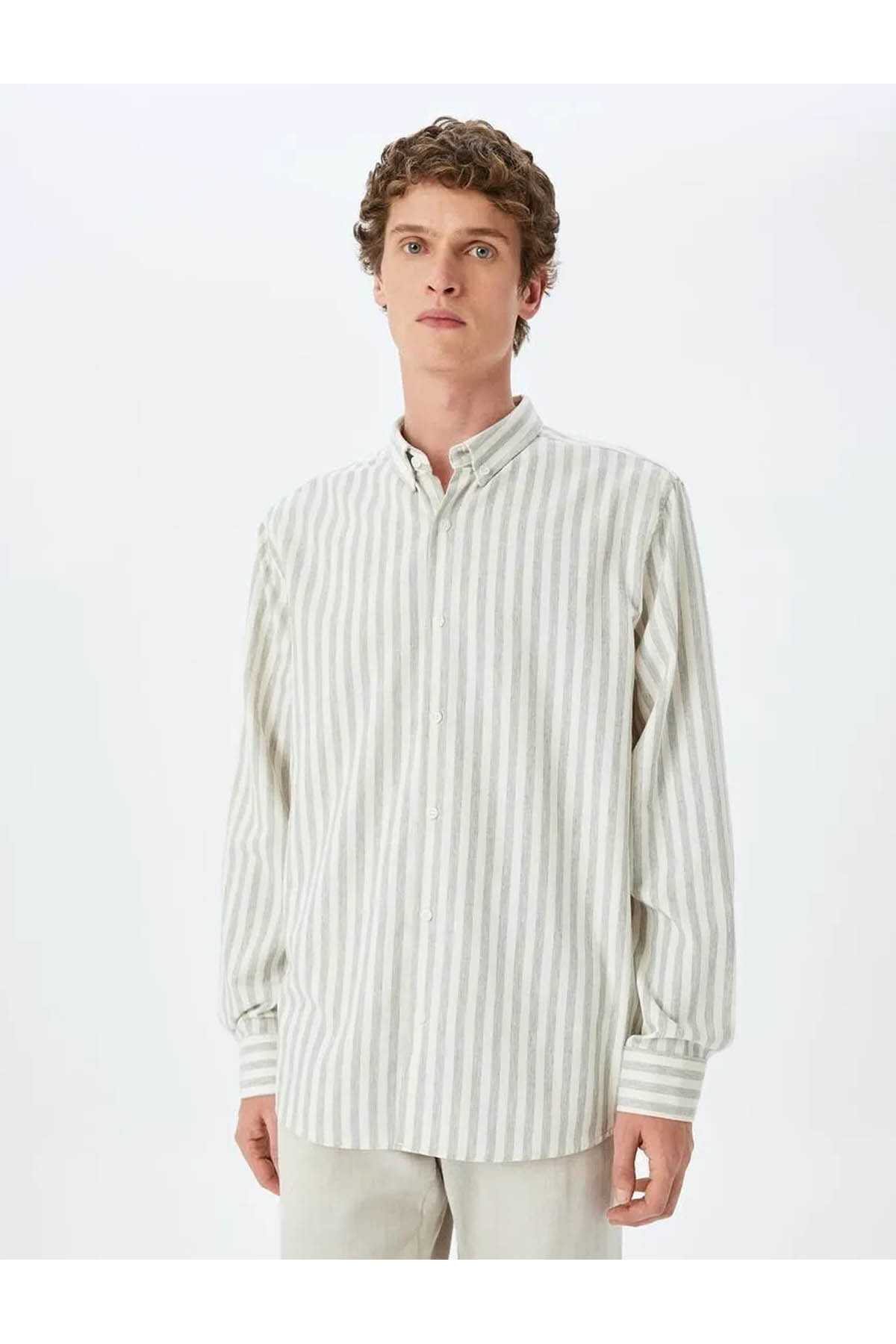 پیراهن مرد خاکستری راه راه باریک 5SAM60004HW