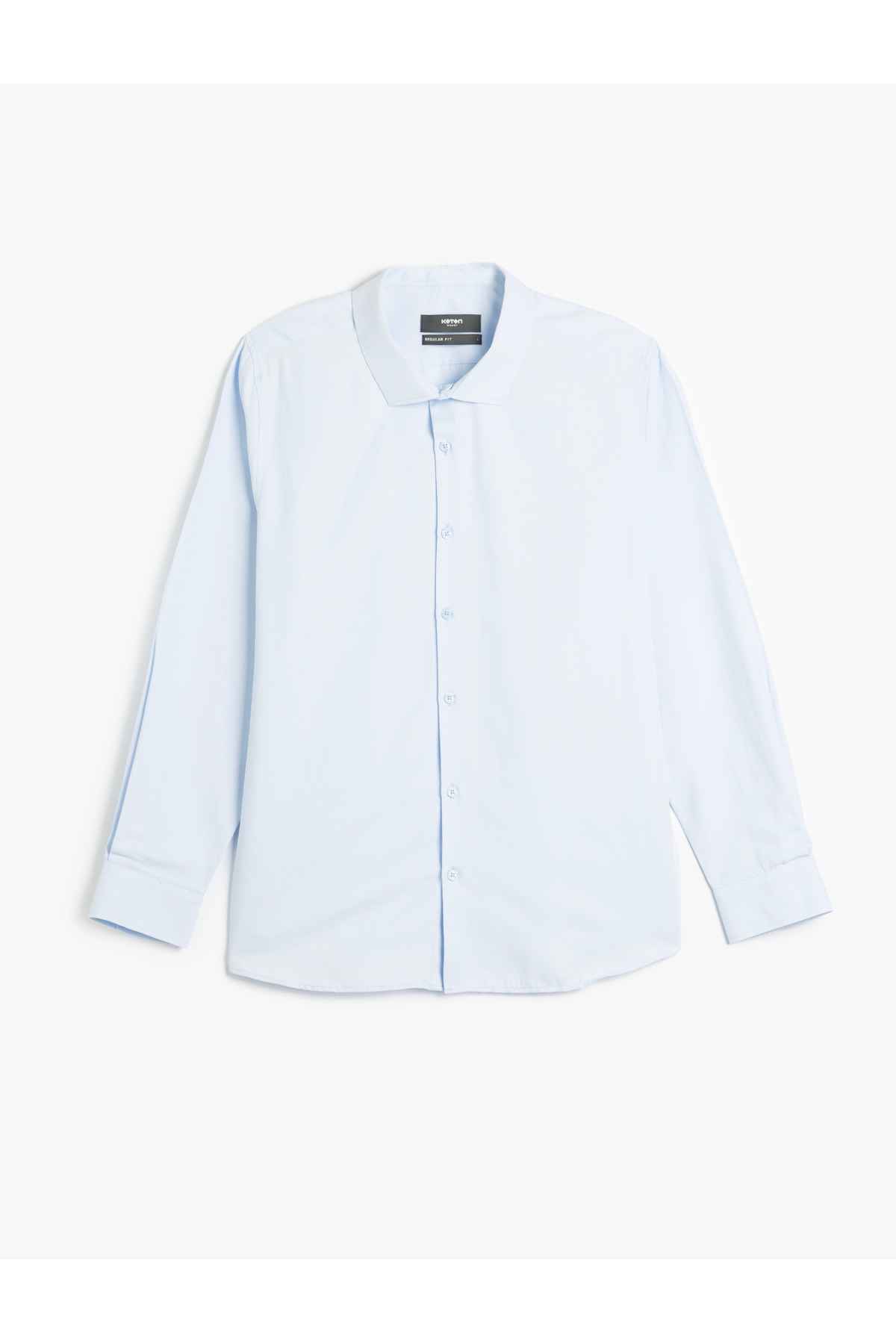 پیراهن یقه ایتالیایی آستین بلند کلاسیک ترکیبی نخی