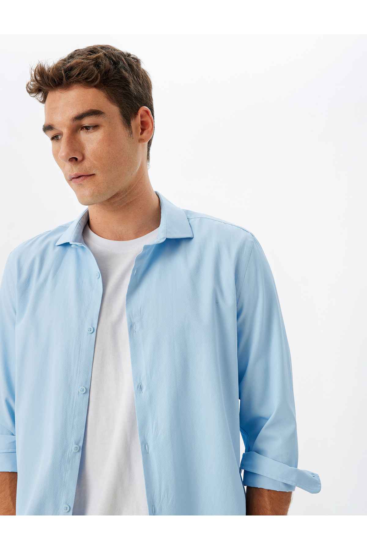 پیراهن کلاسیک باریک و باریک آستین بلند نیمی از یقه ایتالیایی پنبه مخلوط