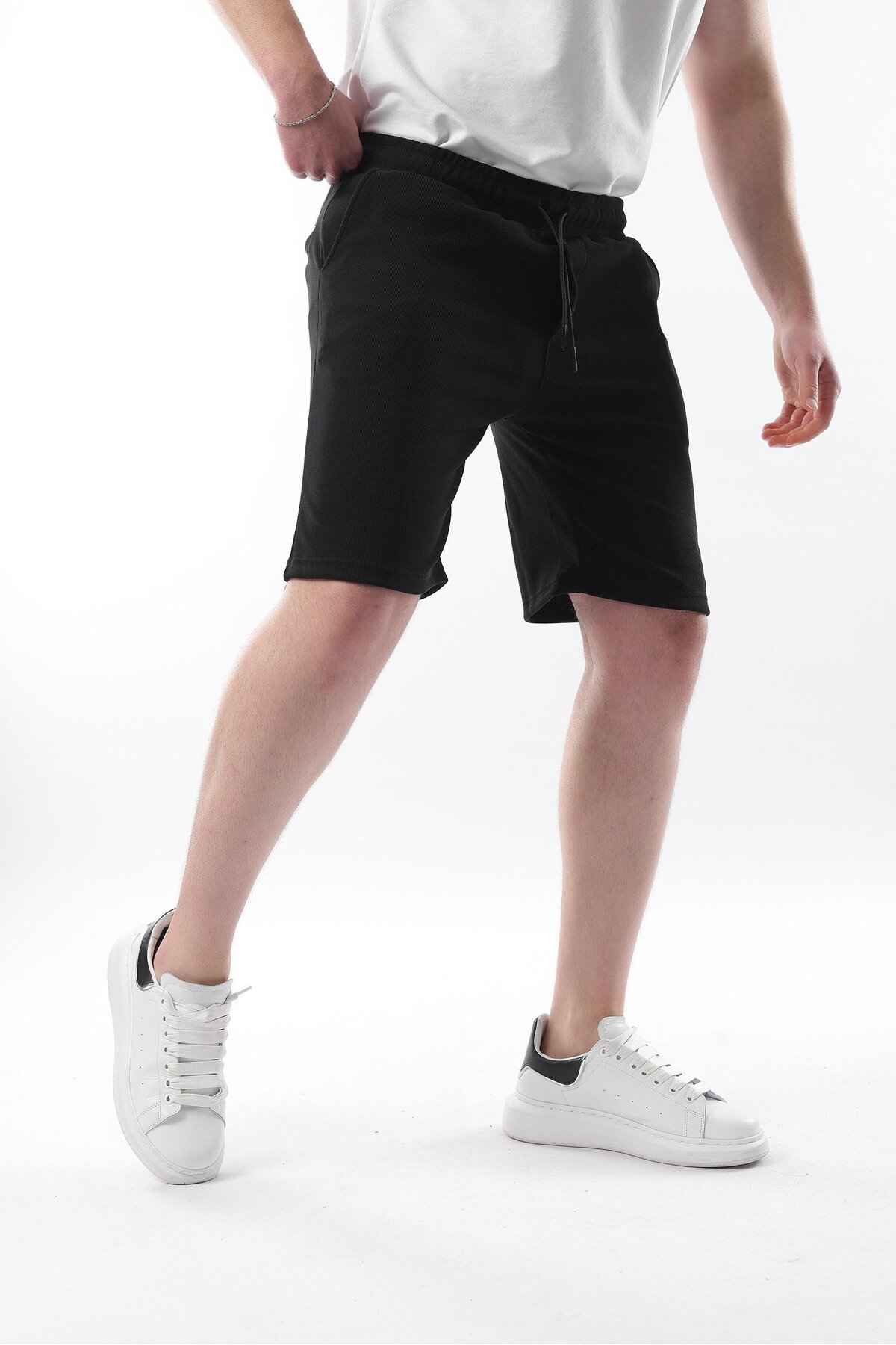 شورت مردانه آبی ناوی با جیب های کمری قابل تنظیم