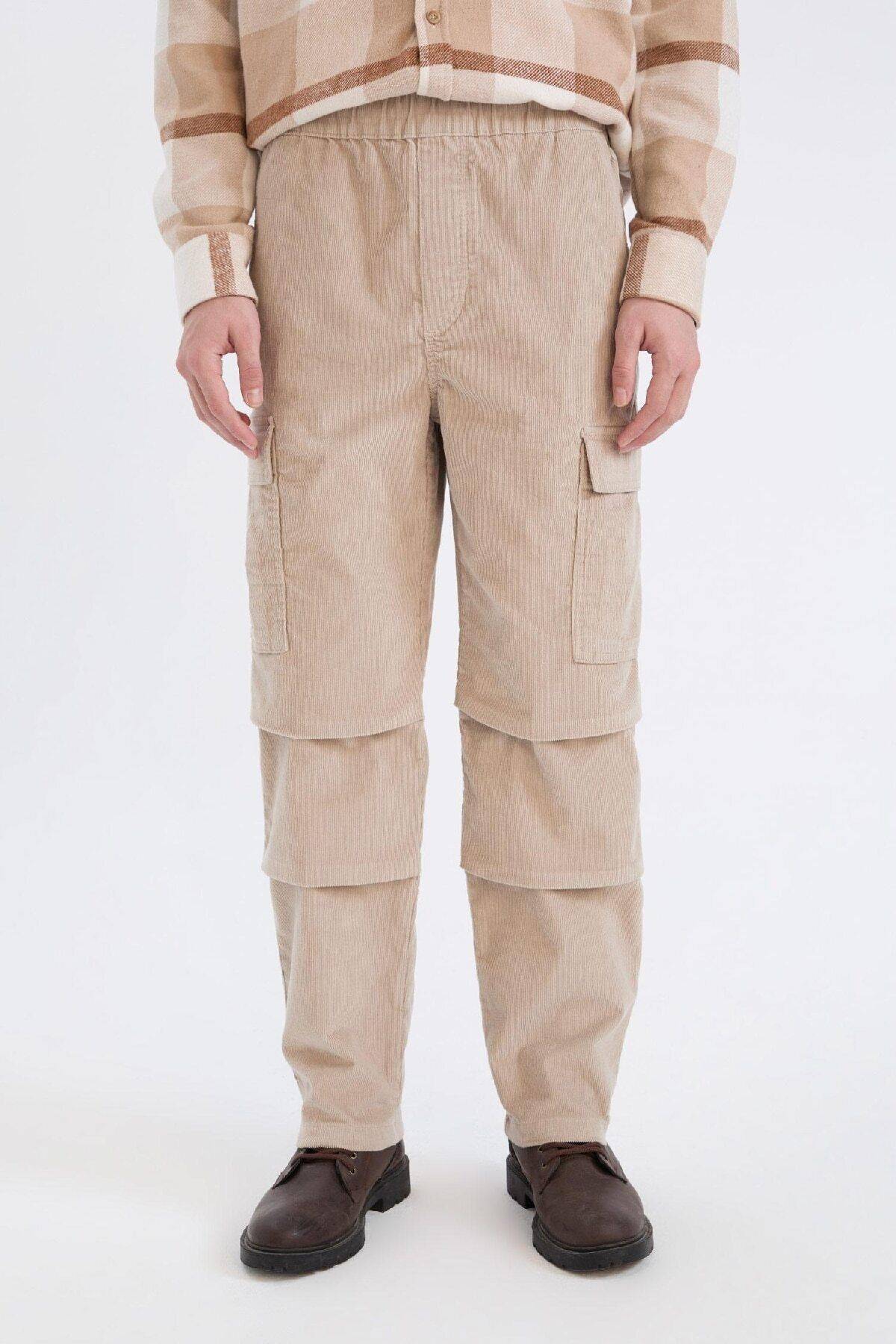 شلوارهای مخملی پاهای گسترده مقدار زیادی جیب بار Clax Straight Paça C9010AX24WN