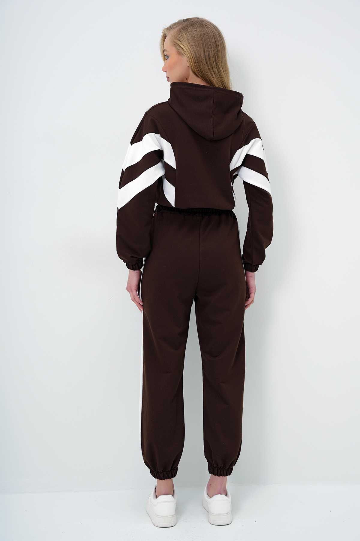 ست گرمکن سرپوش دار بیسکویتی زنانه و ست لباس ورزشی سرآستین الاستیک