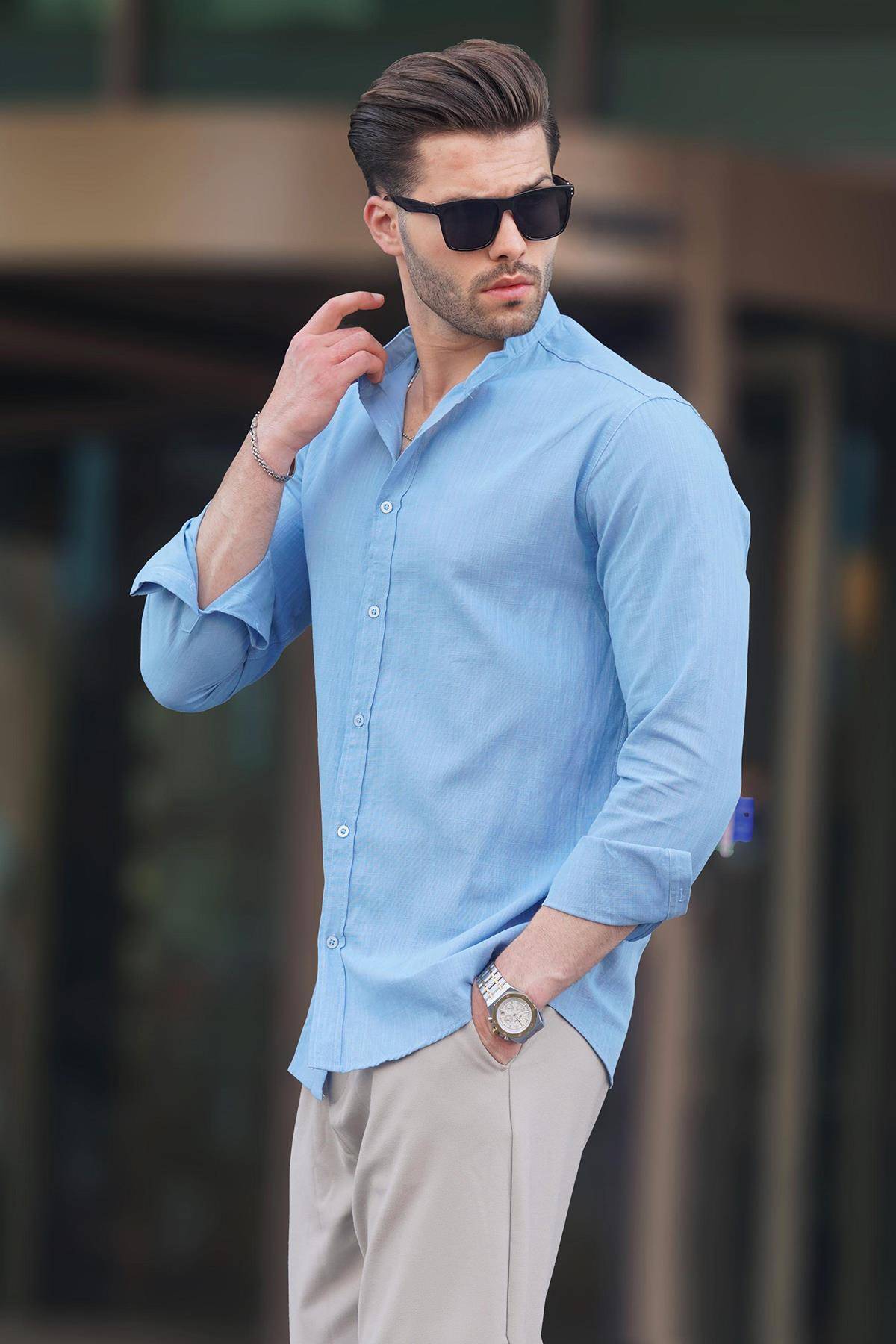 پیراهن مردانه آستین بلند پنبه ای یقه جامد مشکی