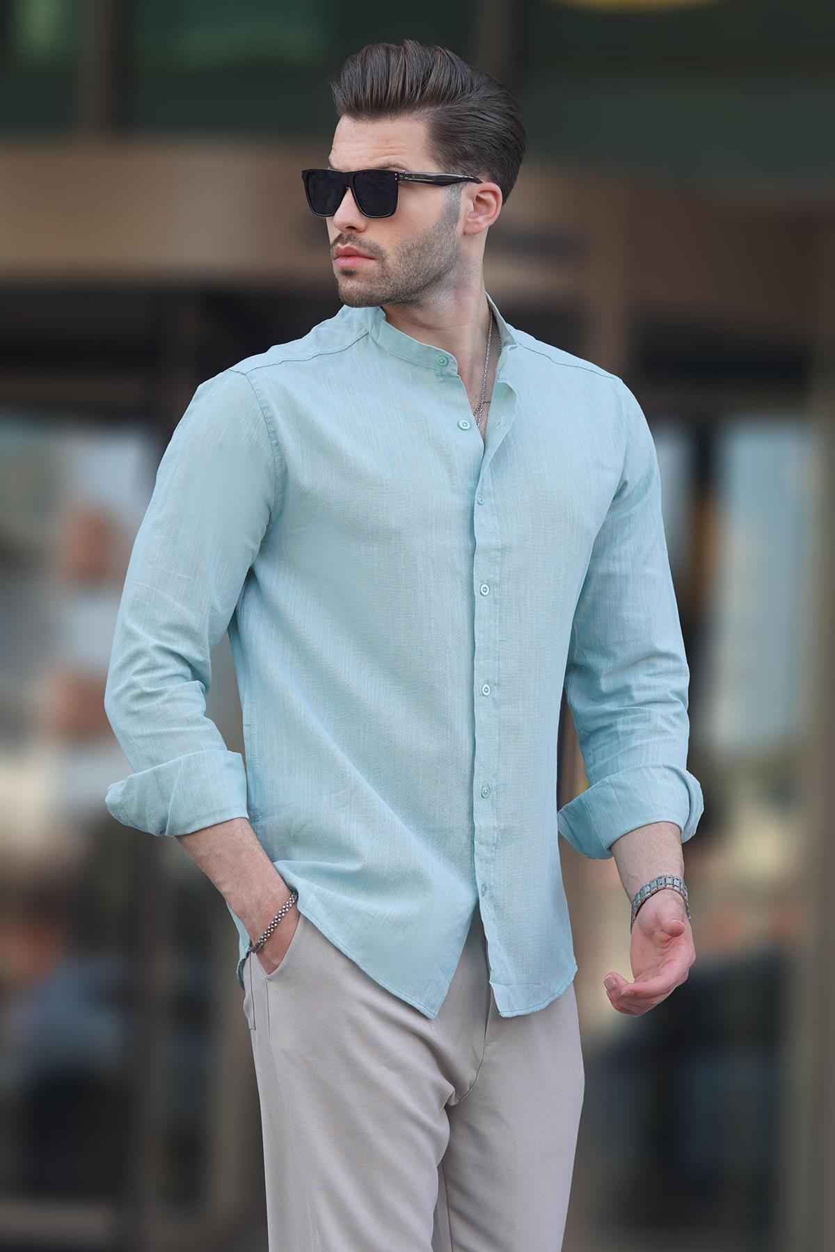 پیراهن مردانه آستین بلند پنبه ای یقه جامد مشکی