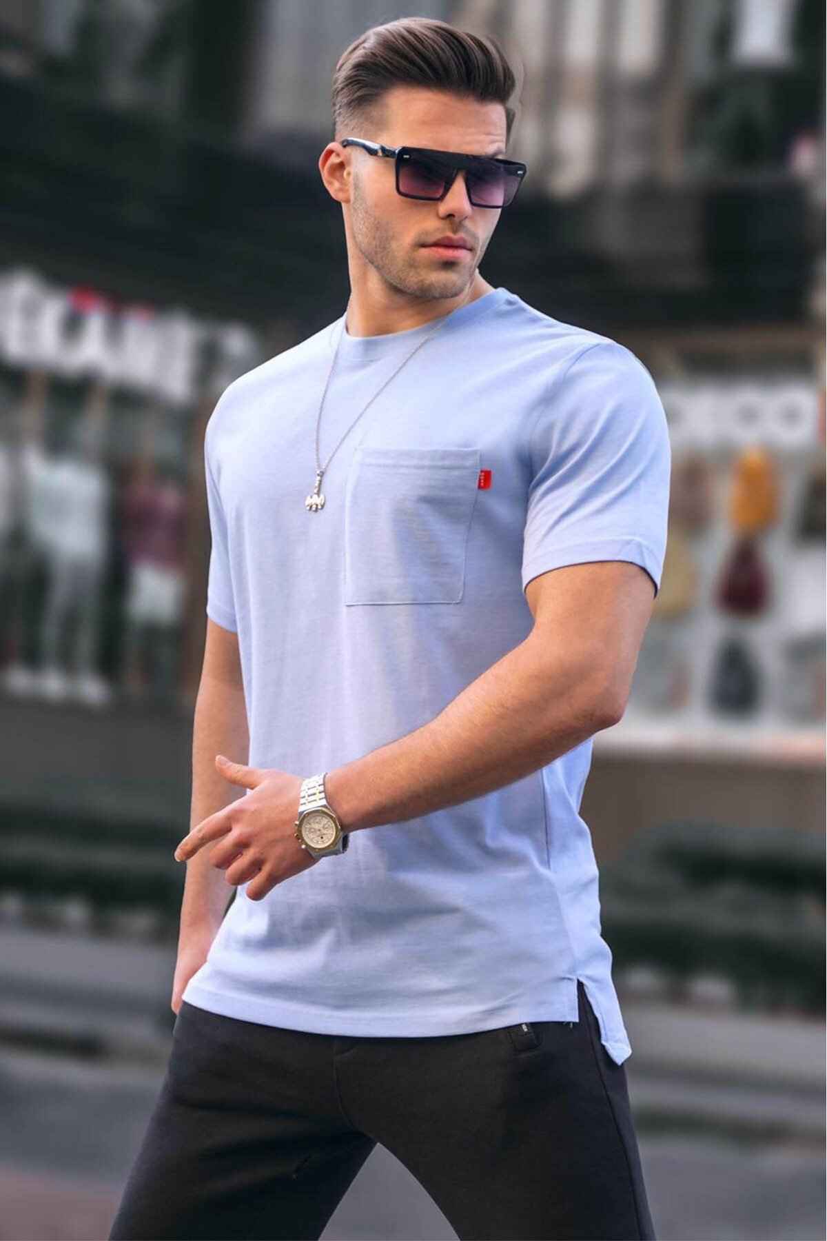 تیشرت مردانه پایه دار خاکستری رنگ شده جیب دار