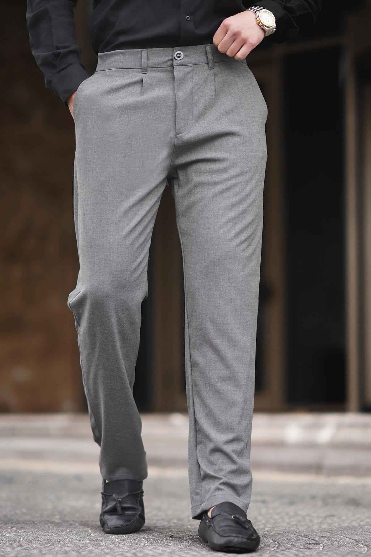 شلوار مردانه برش مستقیم با تناسب معمولی خاکستری با جیب های کناری