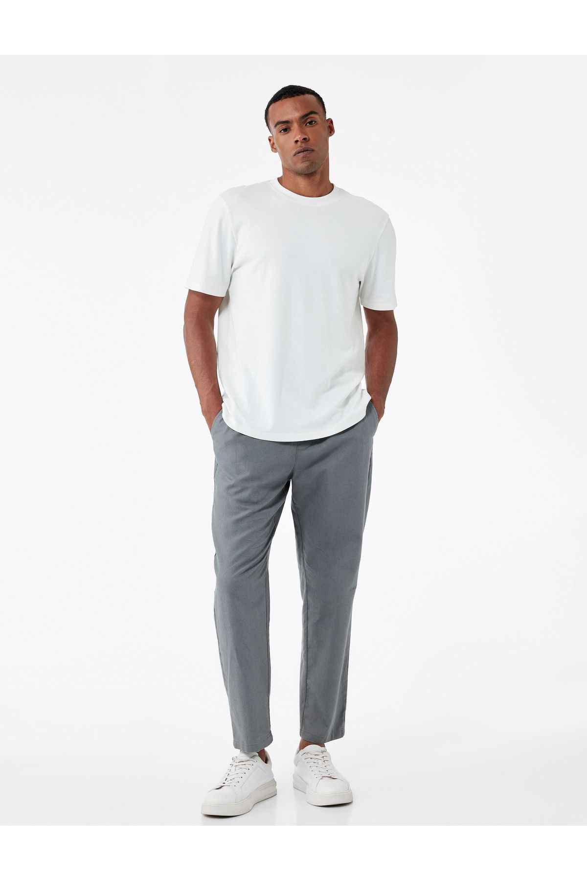 شلوار چینی کمر گره خورده کتان پنبه ای