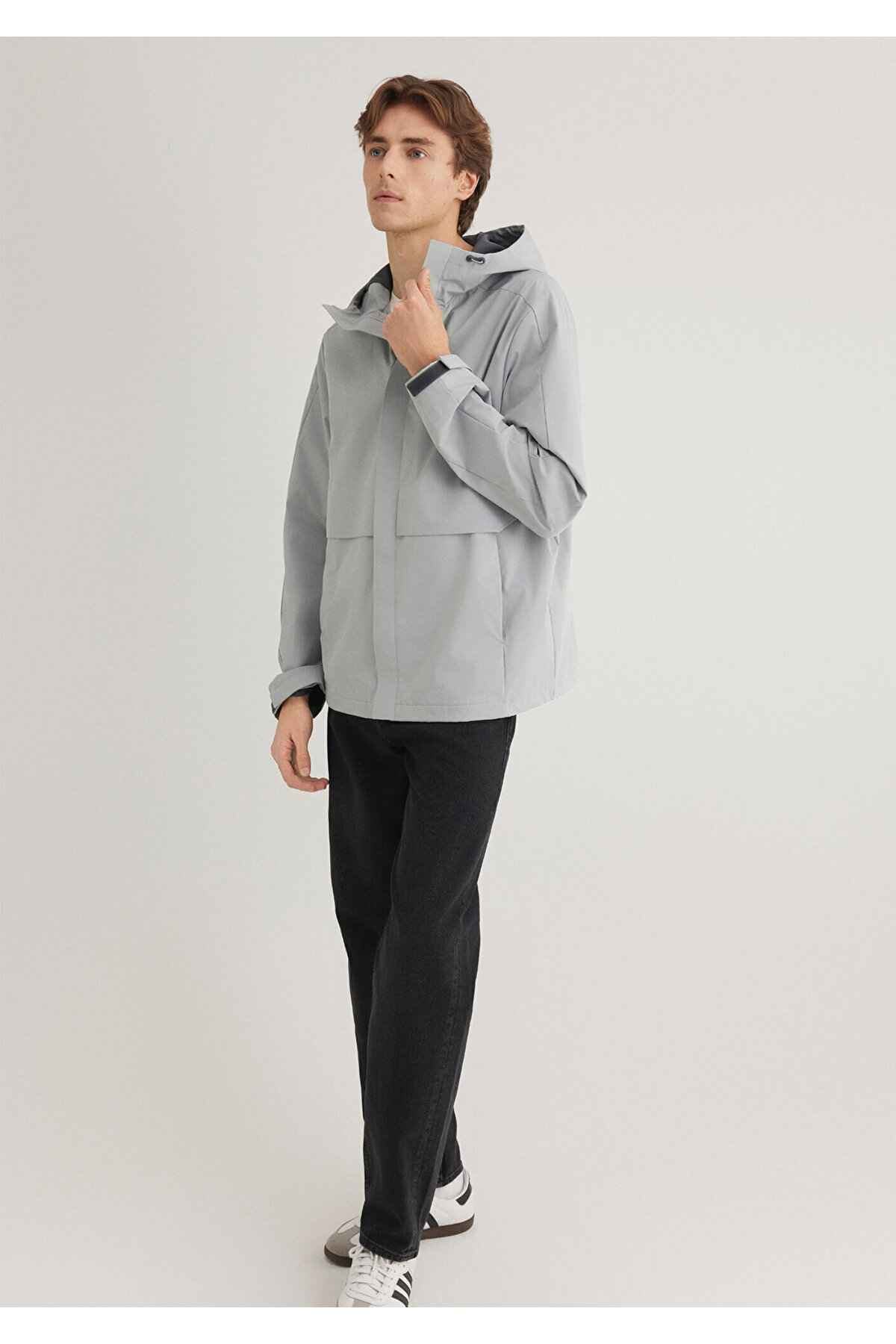 کاپشن خاکستری کلاهدار تناسب منظم / برش معمولی -70093