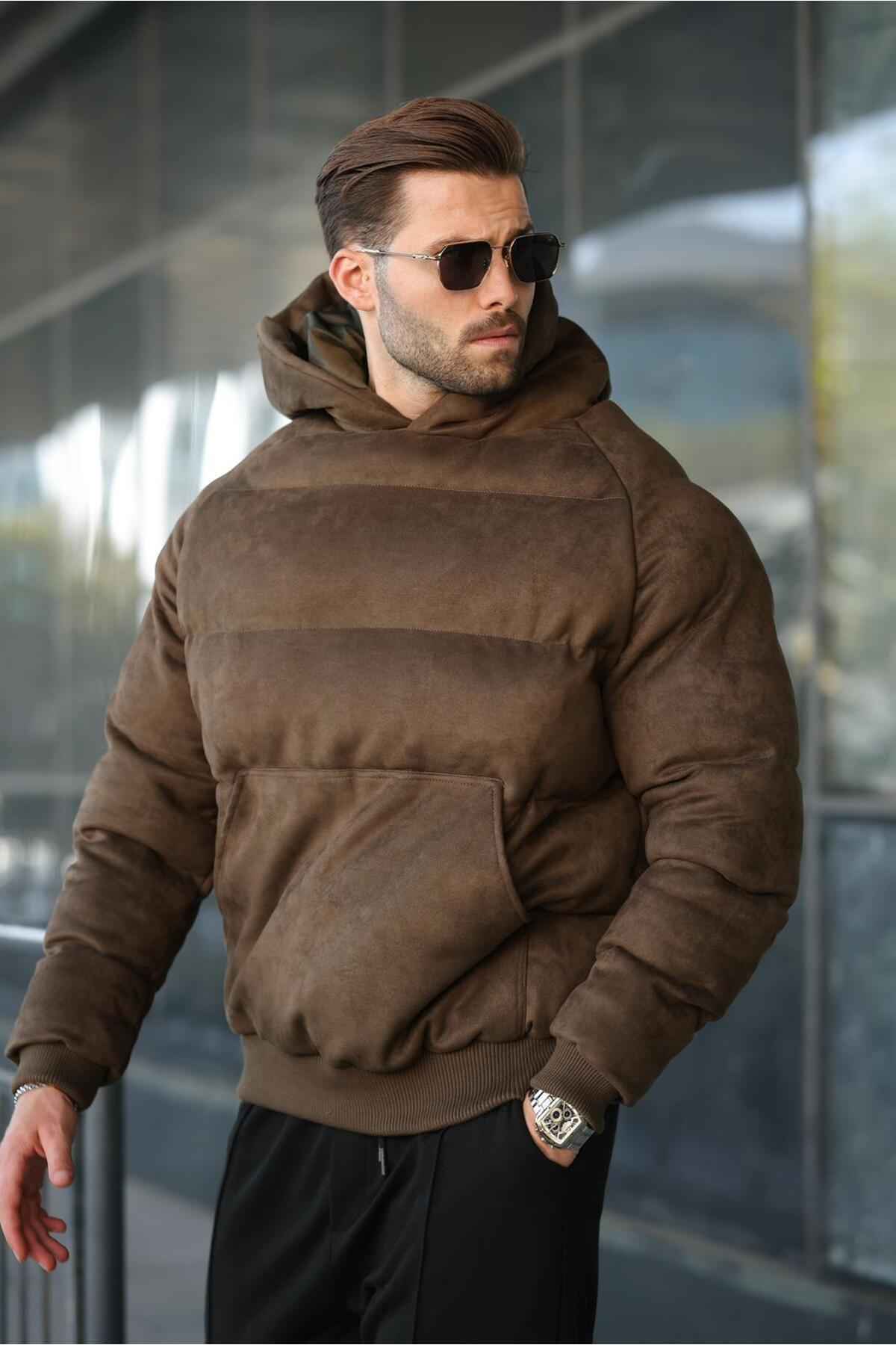 مانتو پفی مردانه کلاهدار خاکی