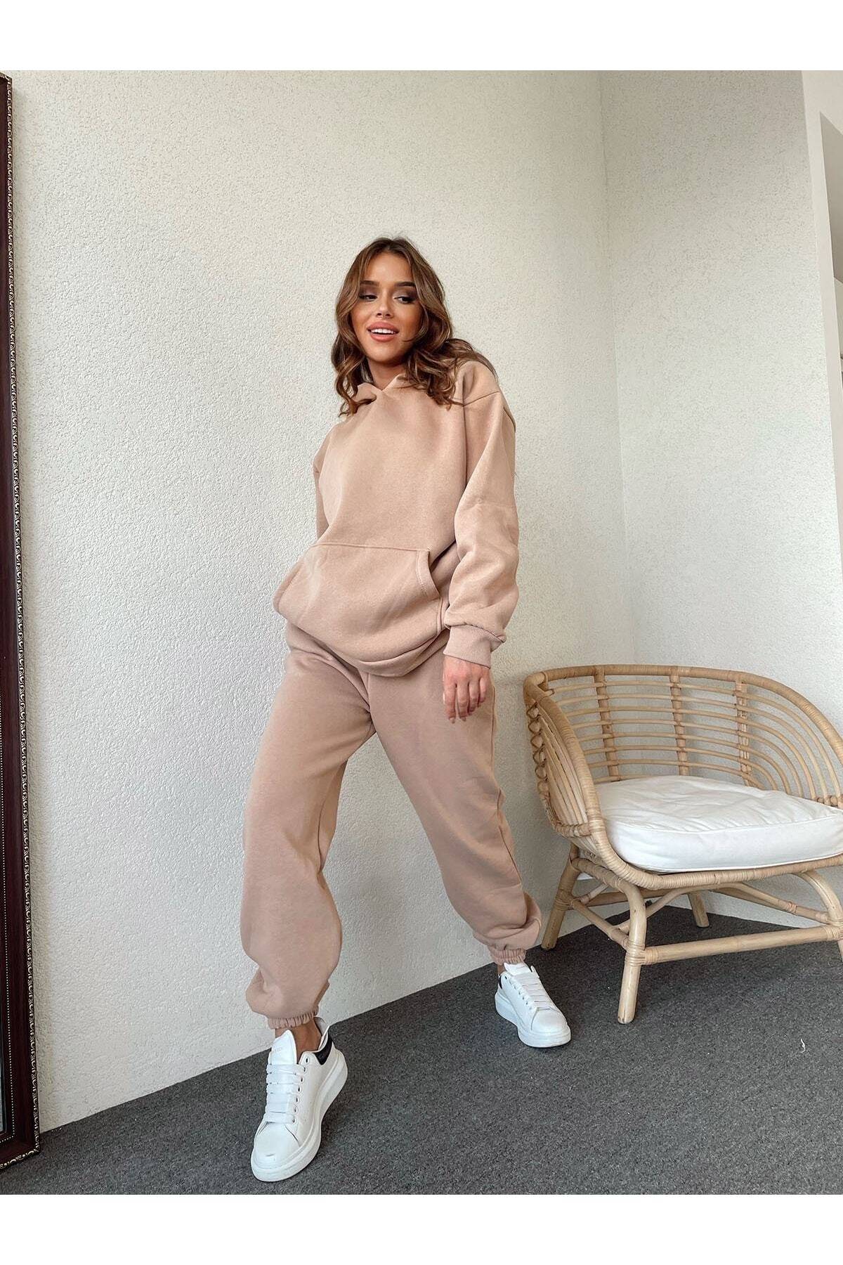 ست لباس ورزشی زنانه زنانه-مردانه کلاهدار 3 نخی