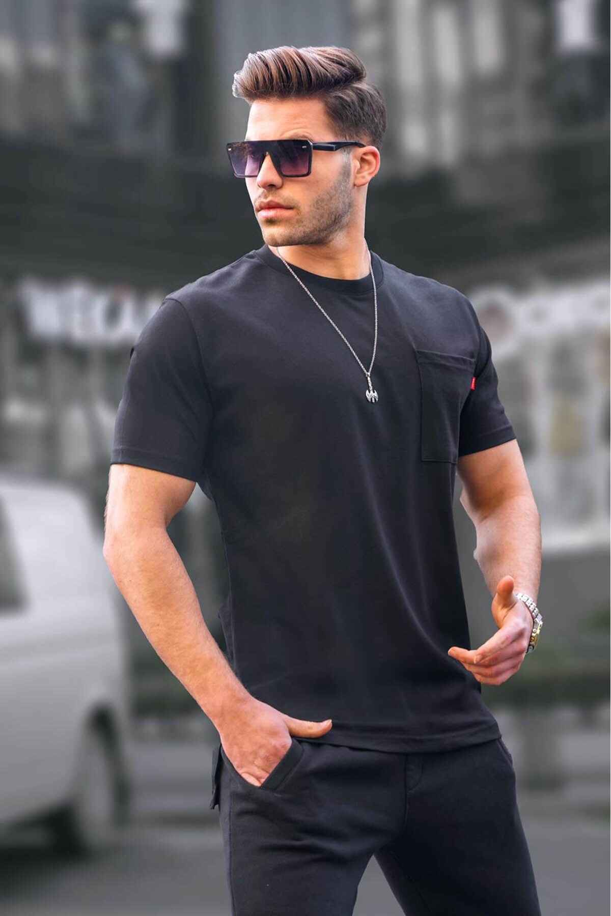 تیشرت مردانه پایه دار خاکستری رنگ شده جیب دار