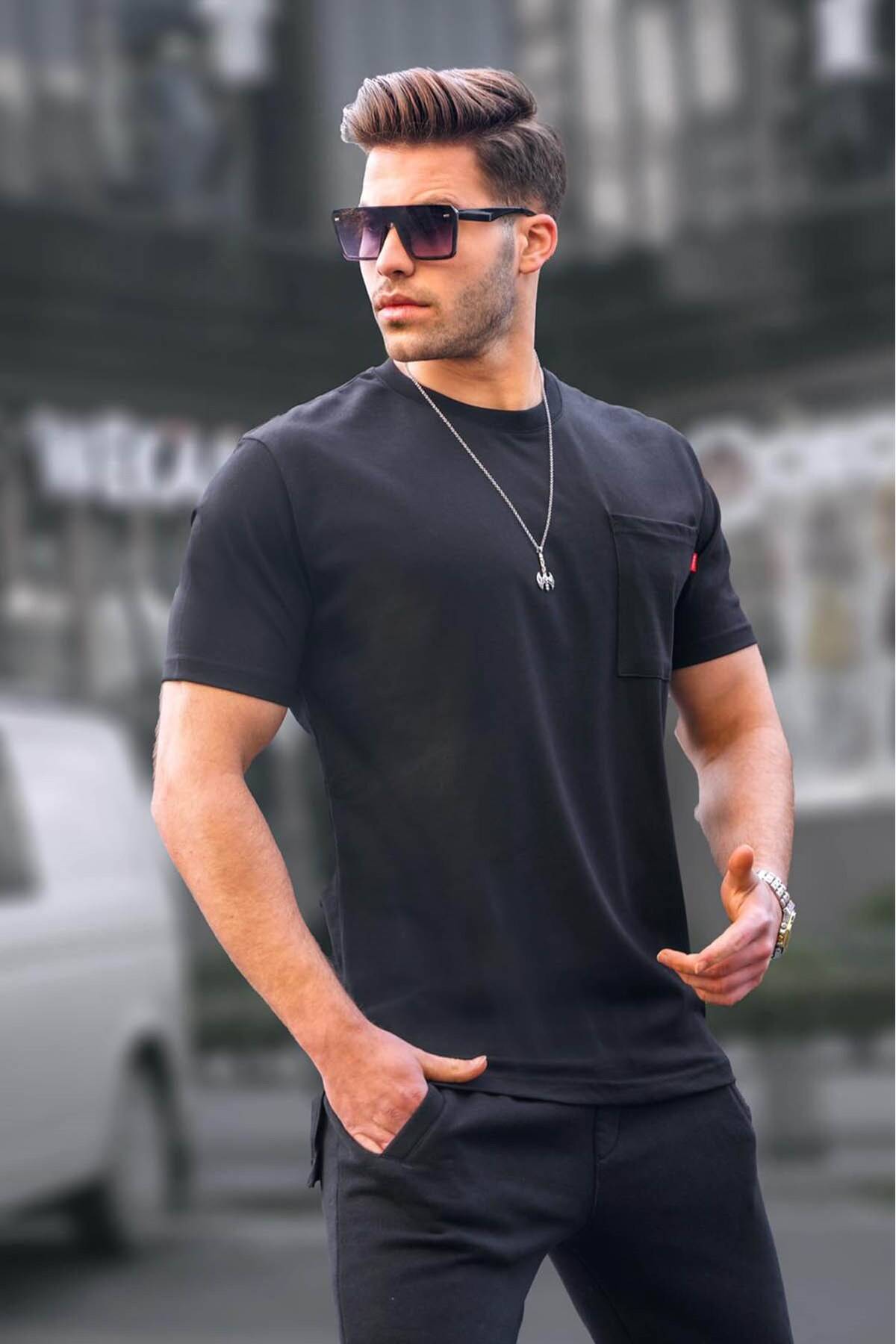 تیشرت مردانه پایه دار خاکستری رنگ شده جیب دار